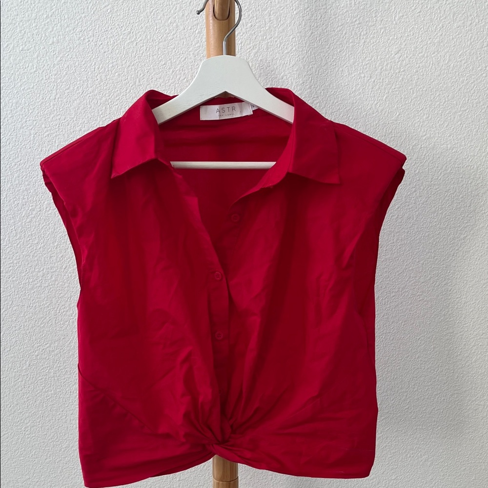 Astr Bold Red Button Down Women's Top